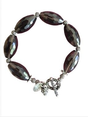 Karen McClintock 925 Sterling Silver Smoky Quartz Faceted Bead Toggle Bracelet